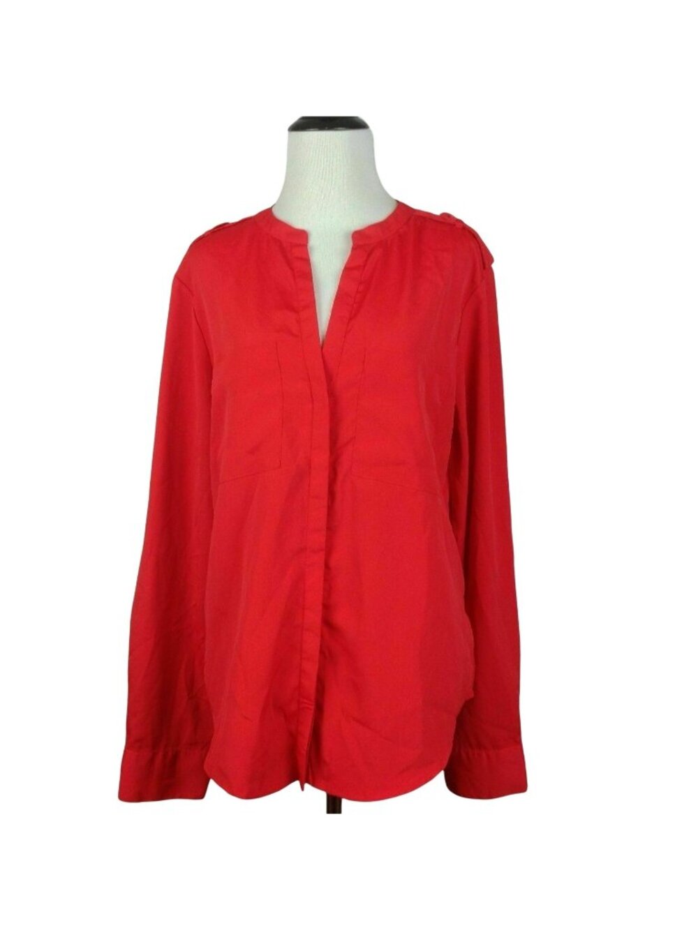Sanctuary Womens Blouse Top Red XS Boyfriend Hidden Button Roll Tab Sleeve